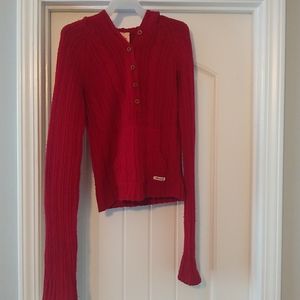 Abercrombie small red wool longsleeve hooded sweater